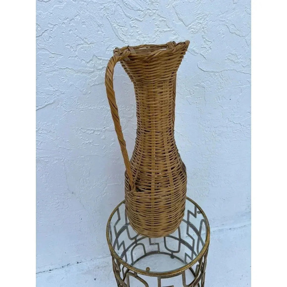 Vintage Hand Crafted Tall Handwoven Rattan Wicker Double Handle Floor Vase Brown - Picture 8 of 10